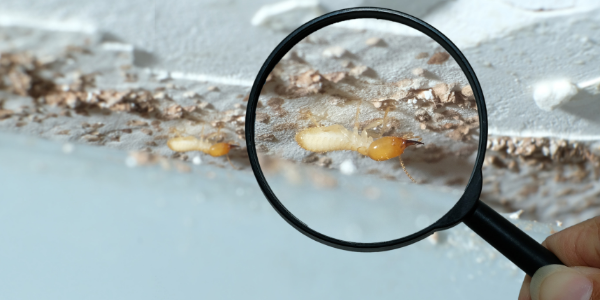 magnifying glass inspecting subterranean termite activity
