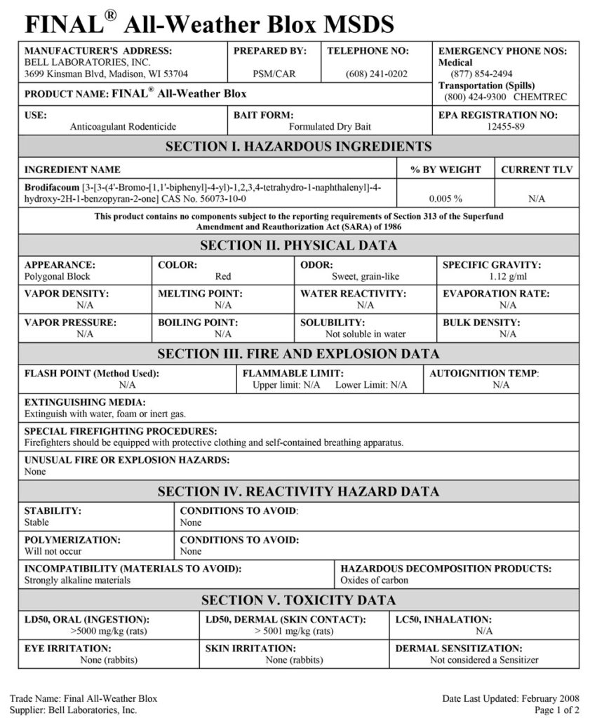 ALL WEATHER BLOX MSDS PAGE 1